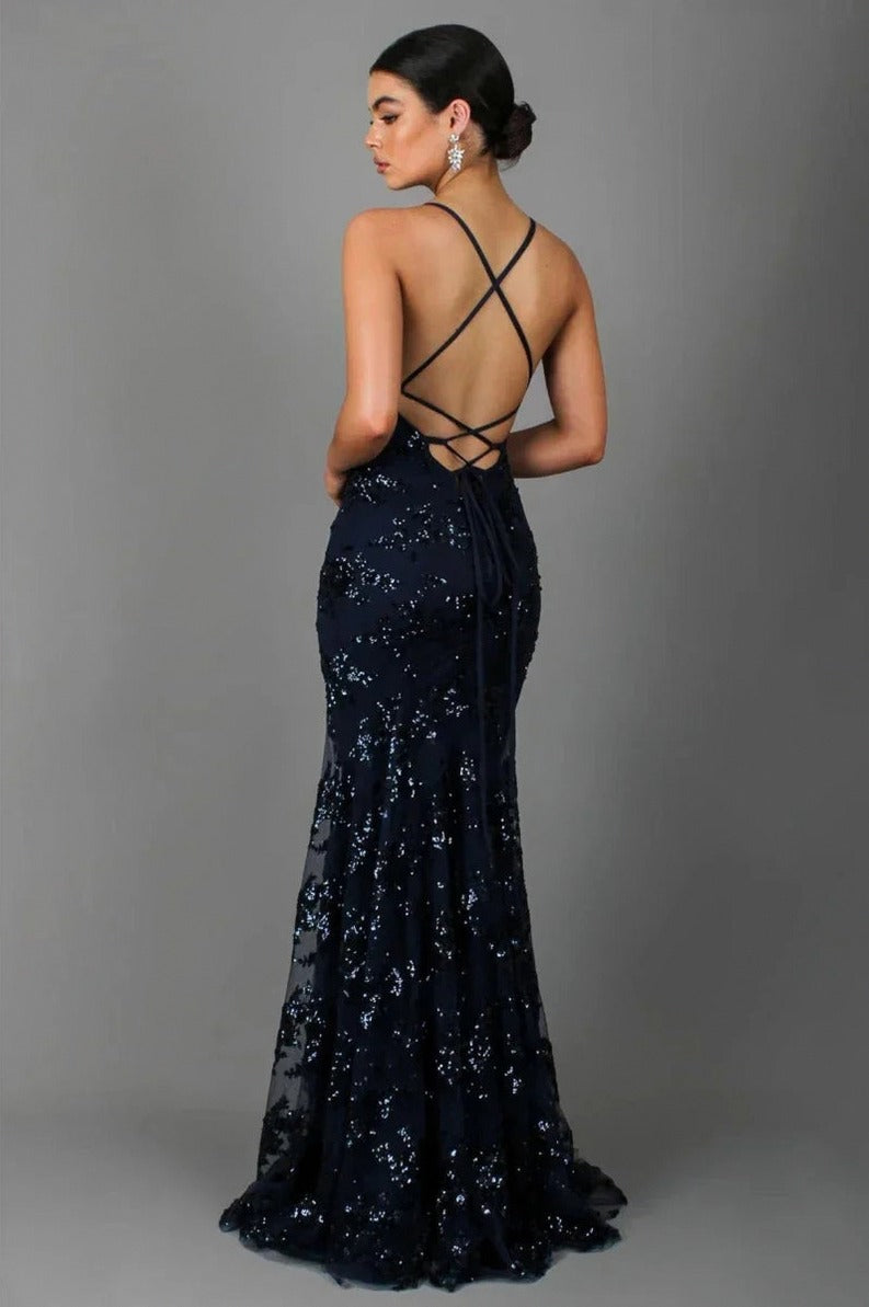 Sequin V Neck Formal Gown