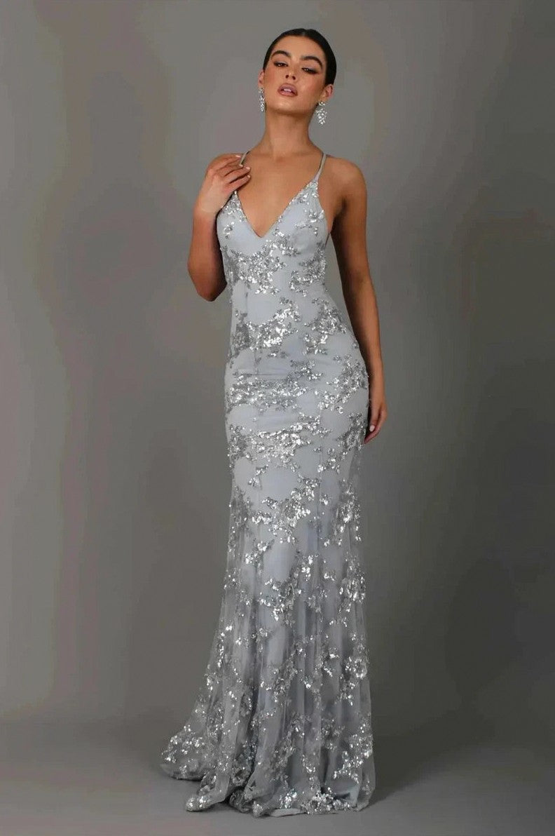 Sequin V Neck Formal Gown