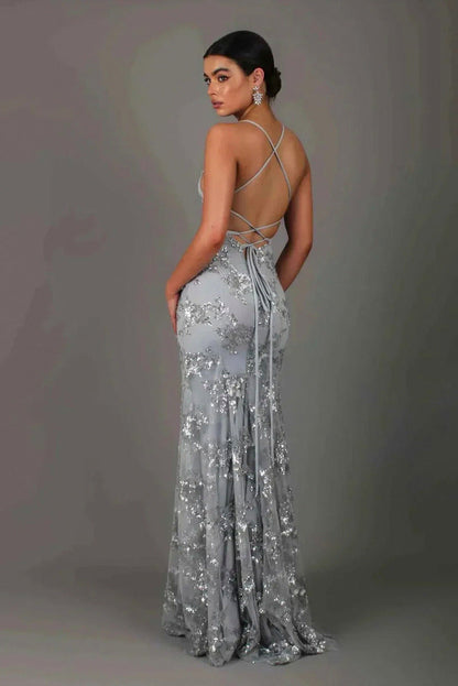 Sequin V Neck Formal Gown