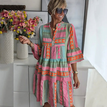 Textured Geometric Tiered Mini Dress