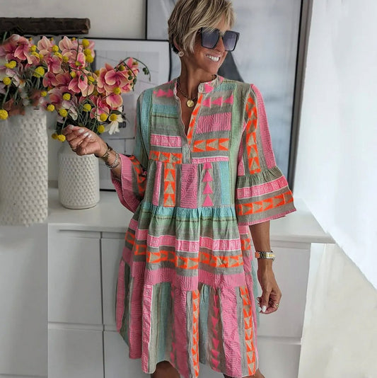 Textured Geometric Tiered Mini Dress
