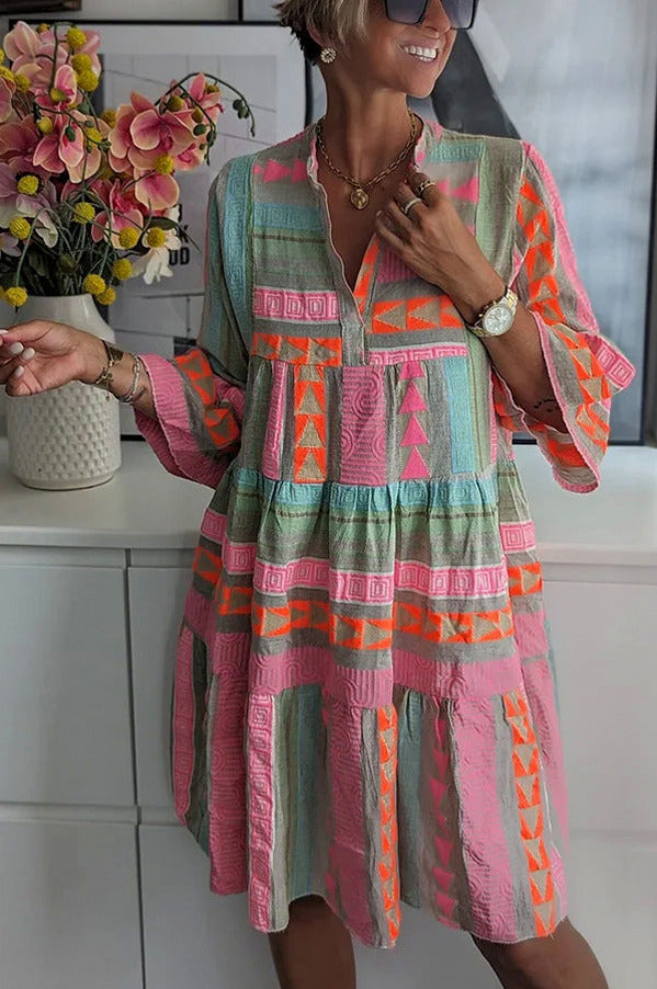 Textured Geometric Tiered Mini Dress
