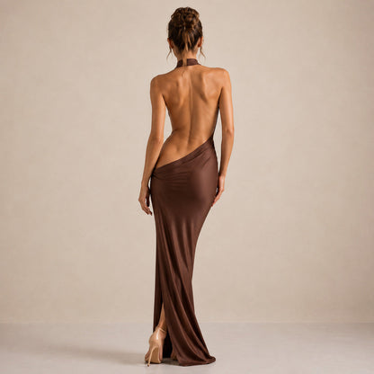 High Neck Cutout Draped Gown