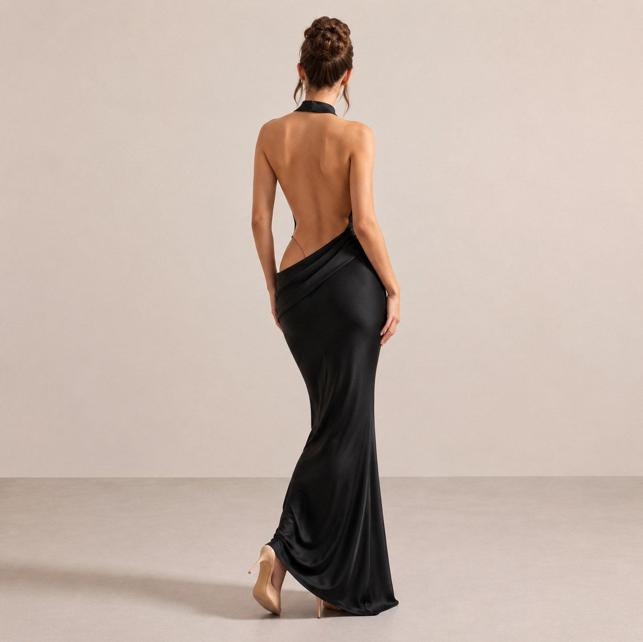 High Neck Cutout Draped Gown