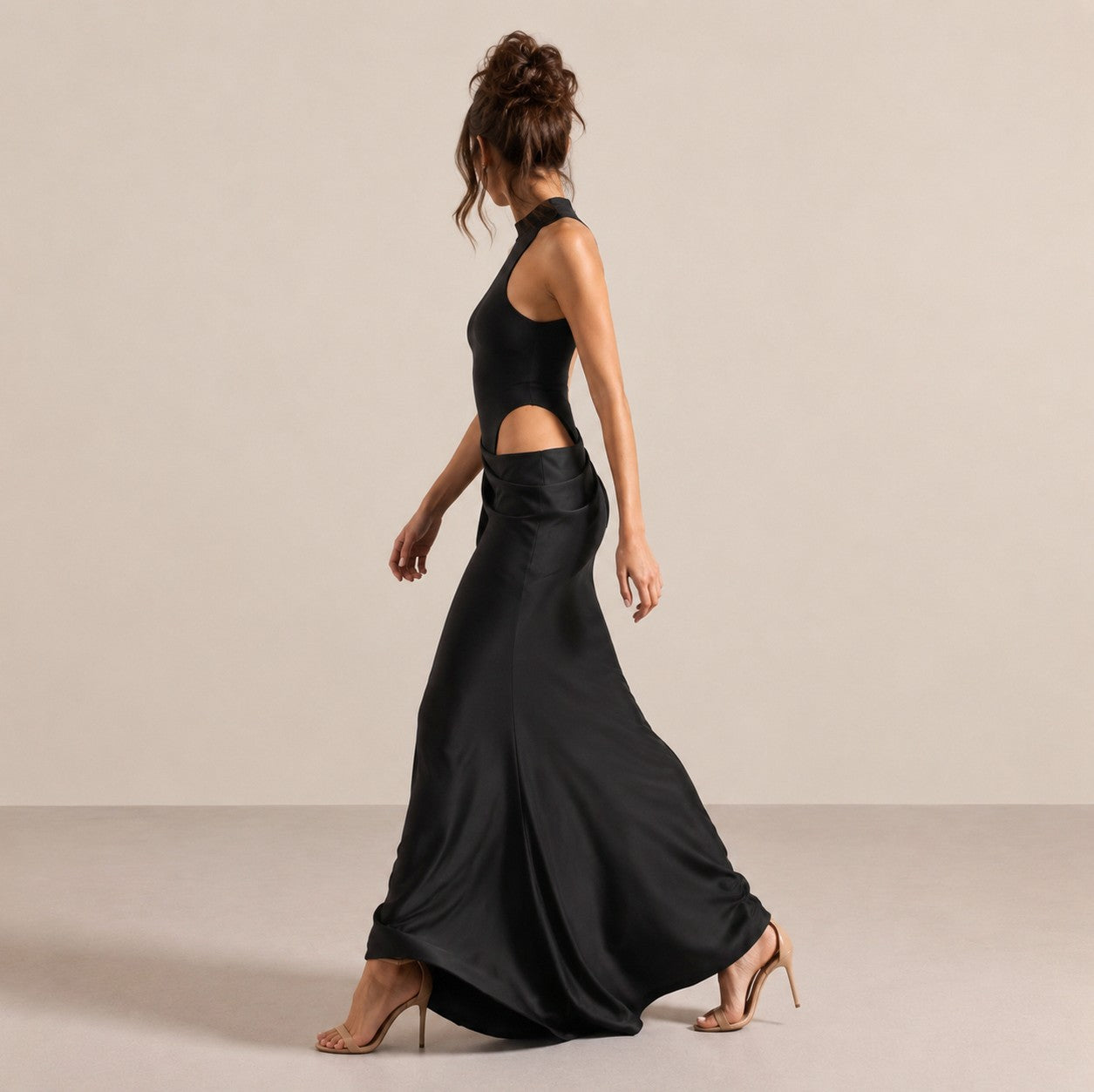 High Neck Cutout Draped Gown