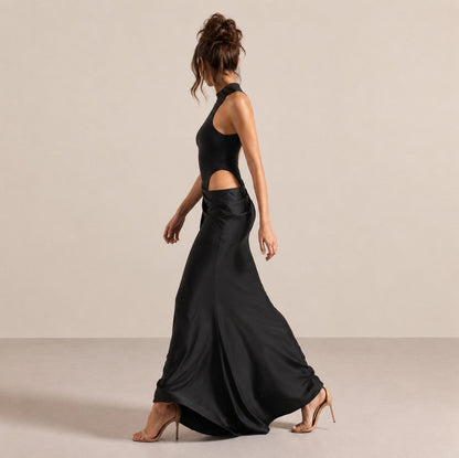 High Neck Cutout Draped Gown