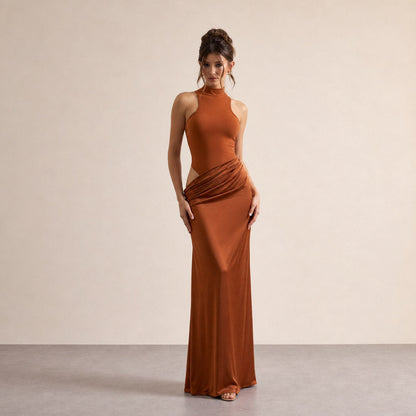 High Neck Cutout Draped Gown