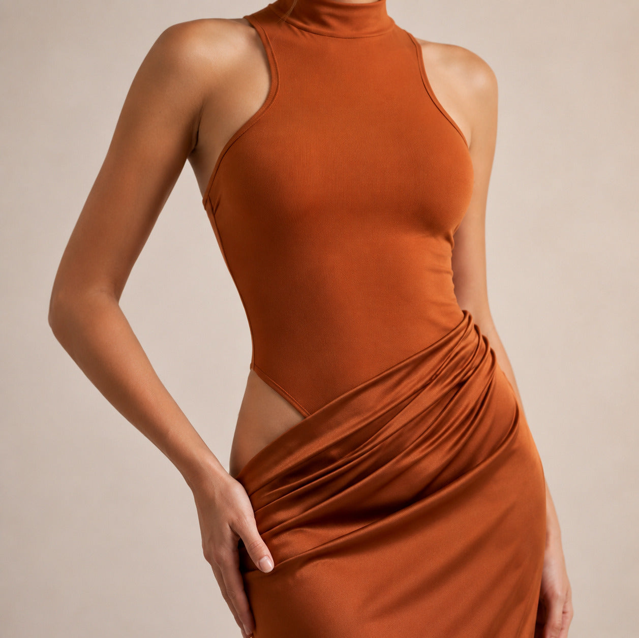 High Neck Cutout Draped Gown