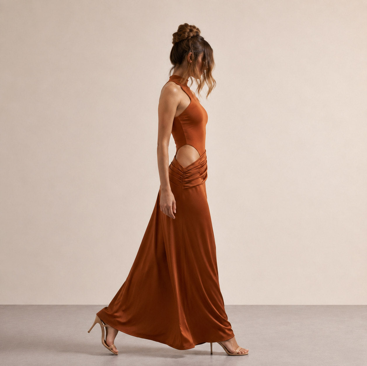 High Neck Cutout Draped Gown