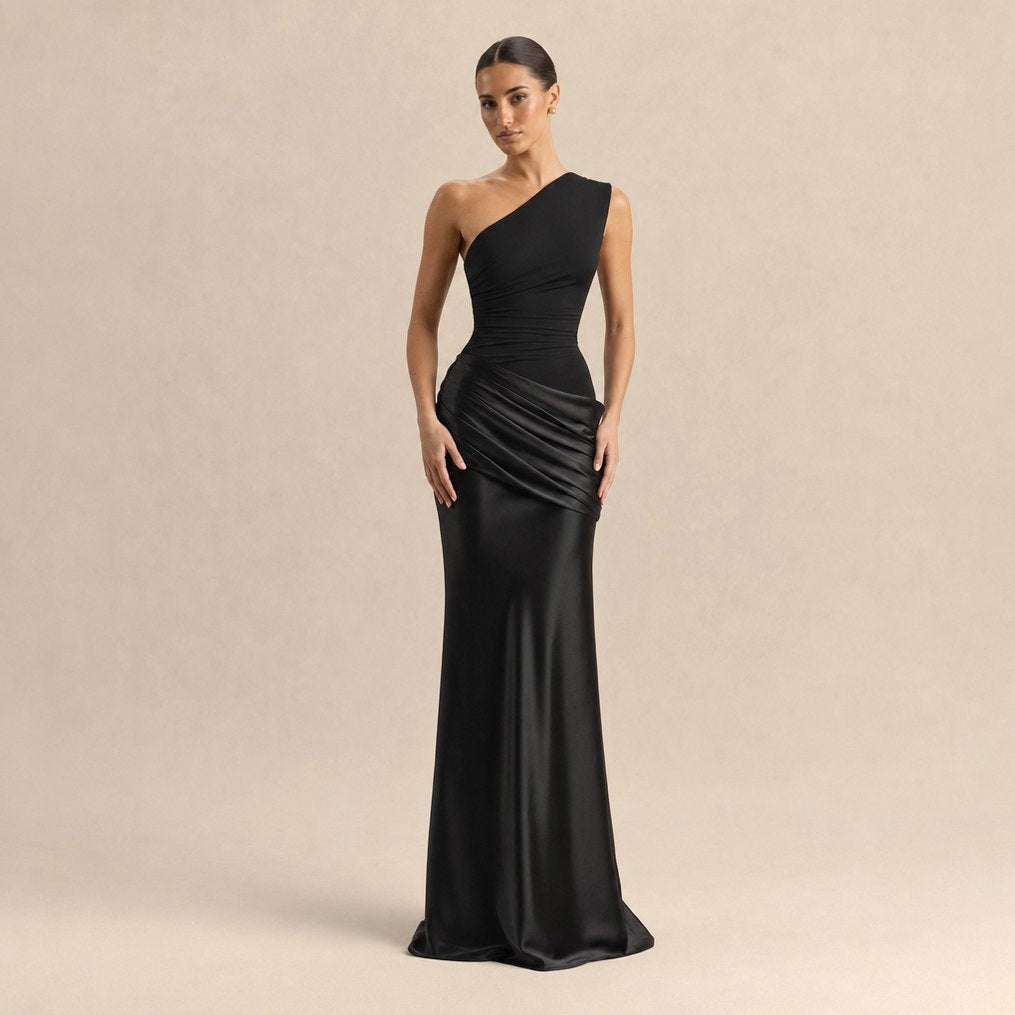 One Shoulder Draped Maxi Dress