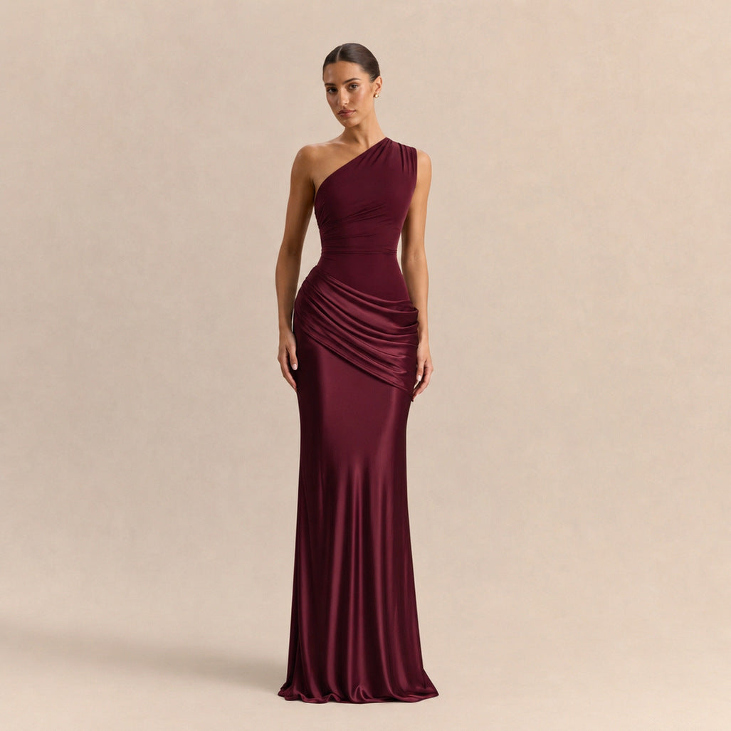 One Shoulder Draped Maxi Dress