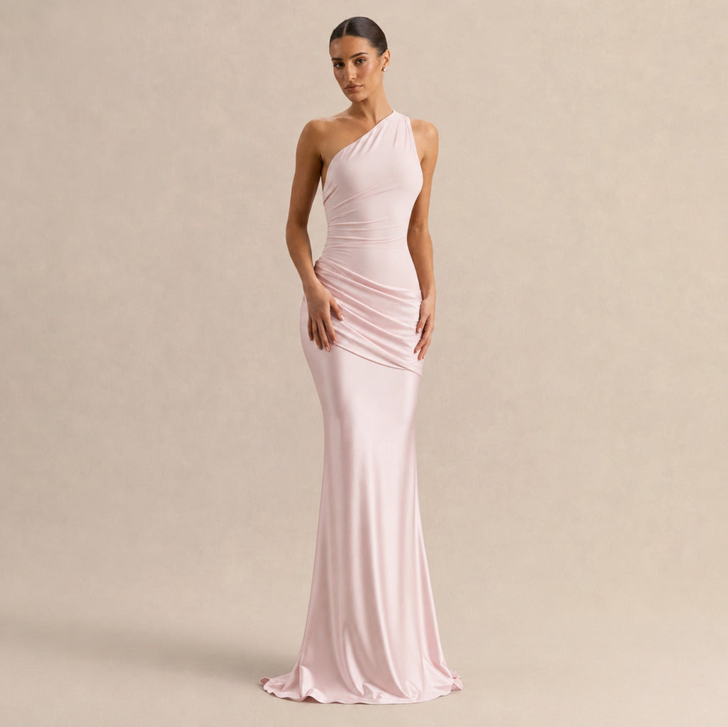 One Shoulder Draped Maxi Dress