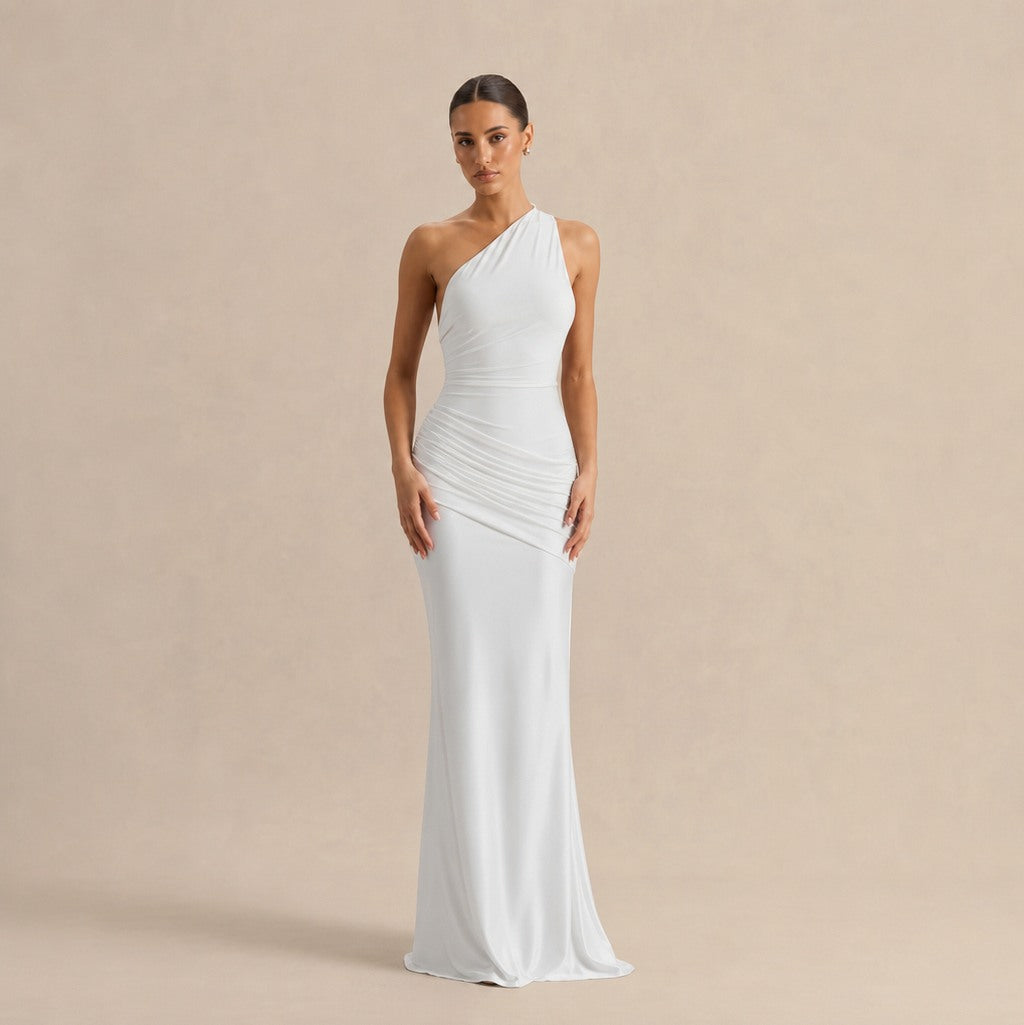 One Shoulder Draped Maxi Dress
