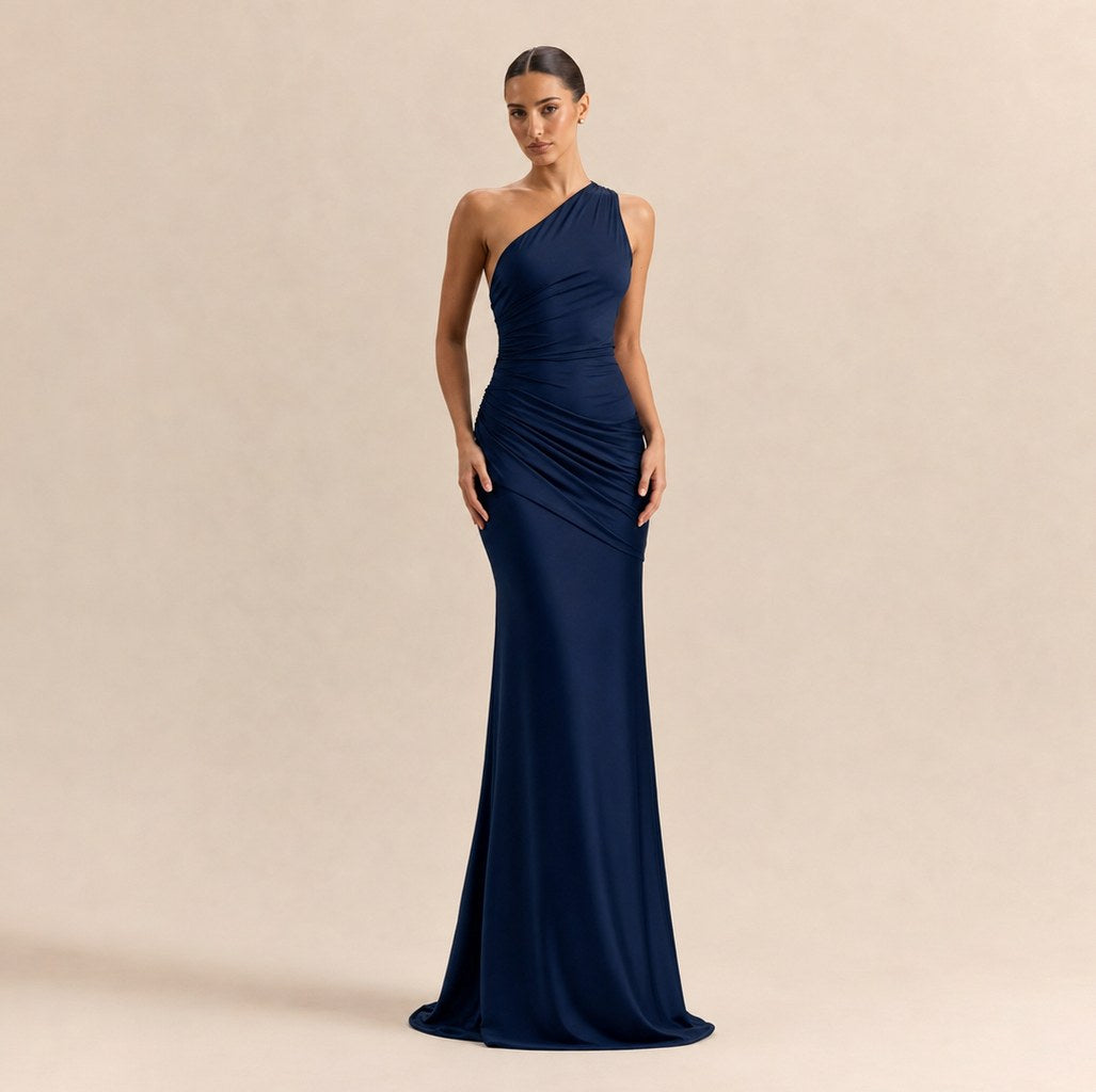 One Shoulder Draped Maxi Dress