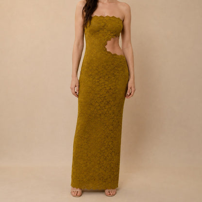 Lace Strapless Cutout Maxi Dress