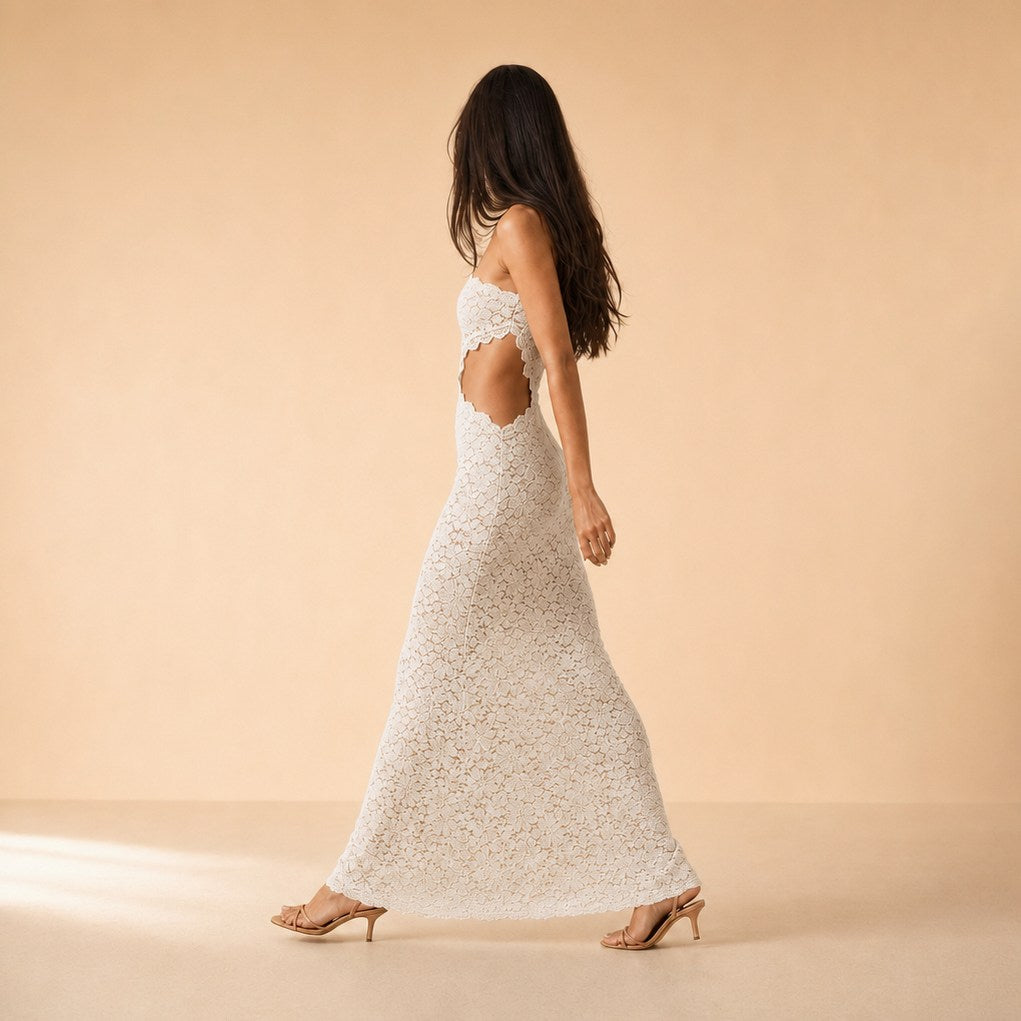 Lace Strapless Cutout Maxi Dress