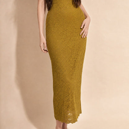 Lace Strapless Cutout Maxi Dress