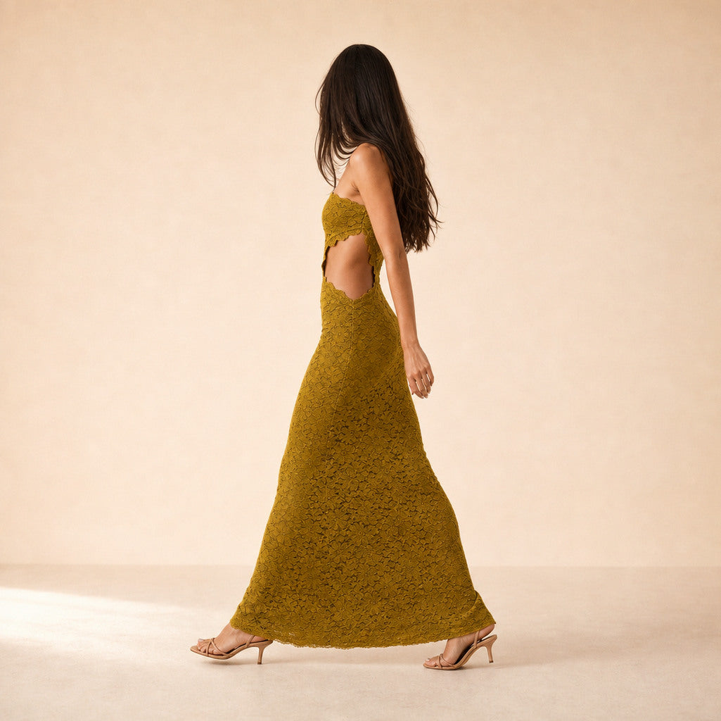 Lace Strapless Cutout Maxi Dress