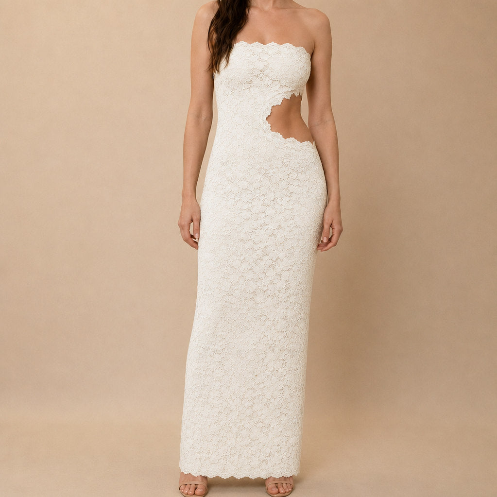 Lace Strapless Cutout Maxi Dress