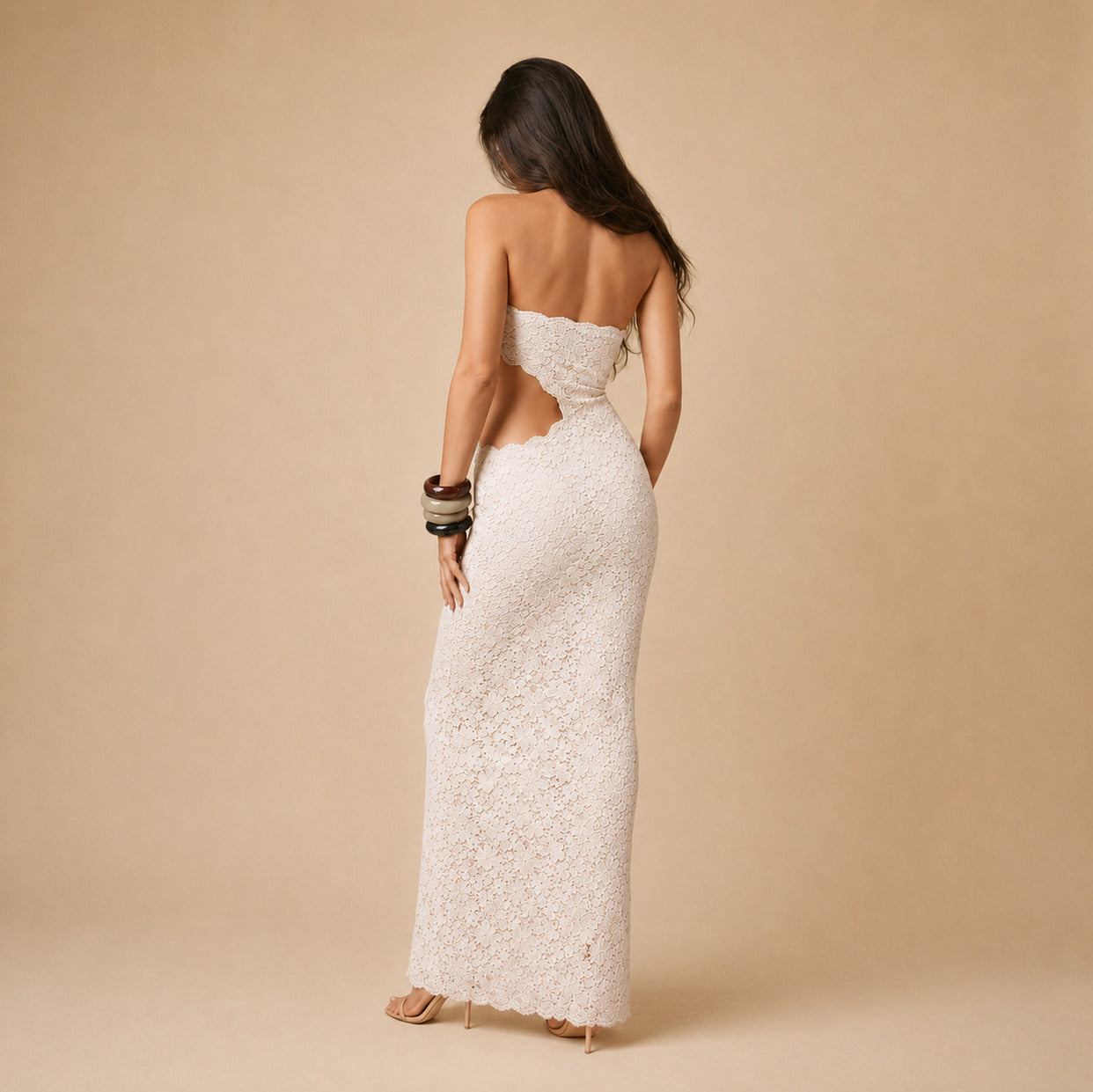 Lace Strapless Cutout Maxi Dress