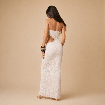 Lace Strapless Cutout Maxi Dress