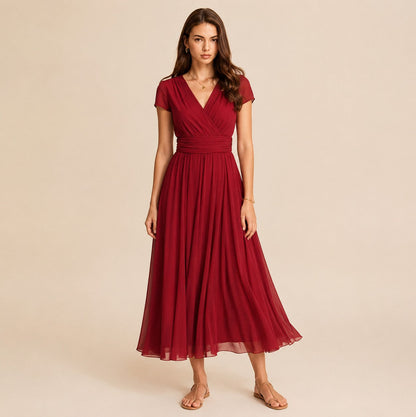 Cap Sleeve Chiffon Midi Dress