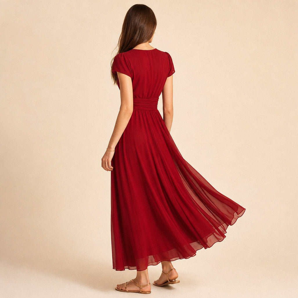 Cap Sleeve Chiffon Midi Dress