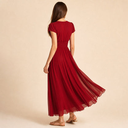 Cap Sleeve Chiffon Midi Dress