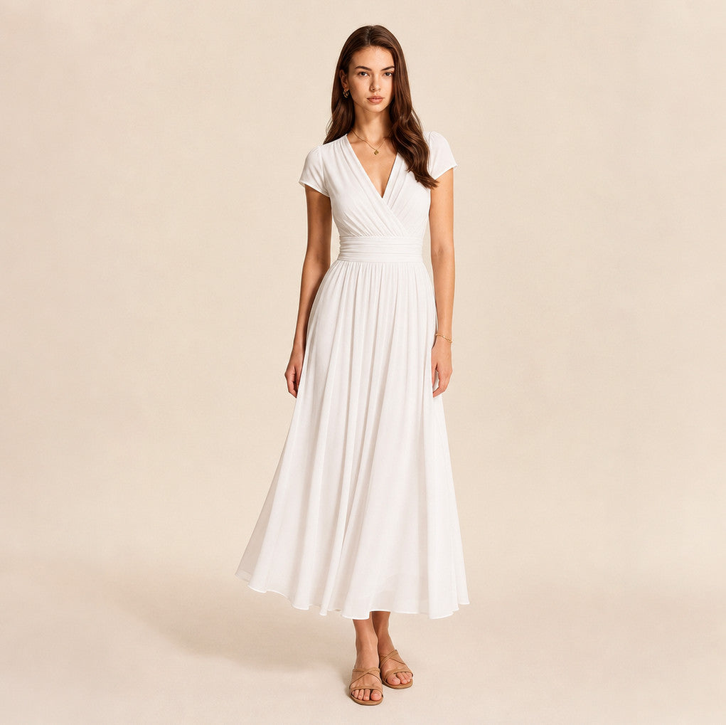 Cap Sleeve Chiffon Midi Dress