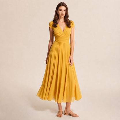 Cap Sleeve Chiffon Midi Dress