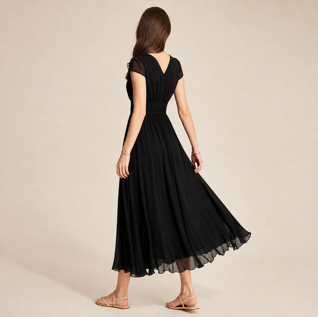 Cap Sleeve Chiffon Midi Dress