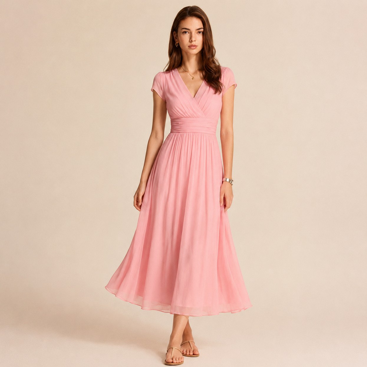 Cap Sleeve Chiffon Midi Dress