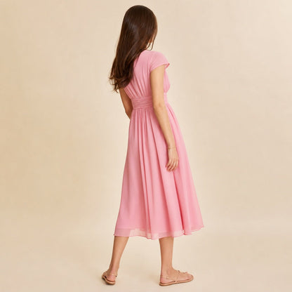 Cap Sleeve Chiffon Midi Dress