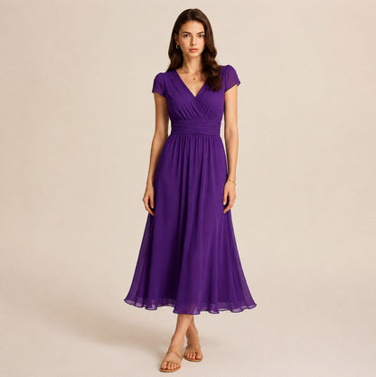 Cap Sleeve Chiffon Midi Dress