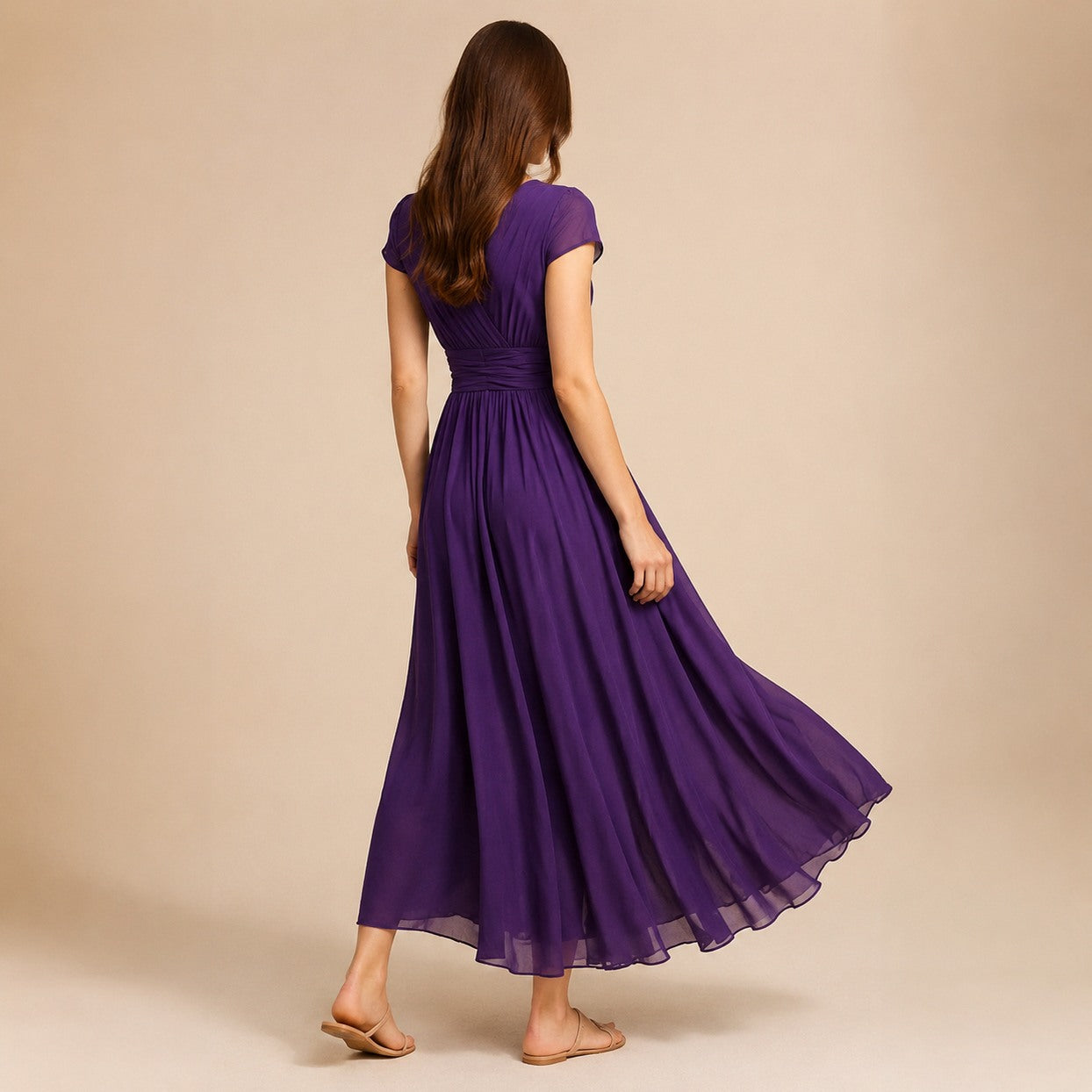 Cap Sleeve Chiffon Midi Dress