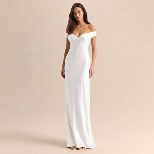 Satin Off Shoulder Formal Maxi Dress