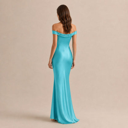 Satin Off Shoulder Formal Maxi Dress
