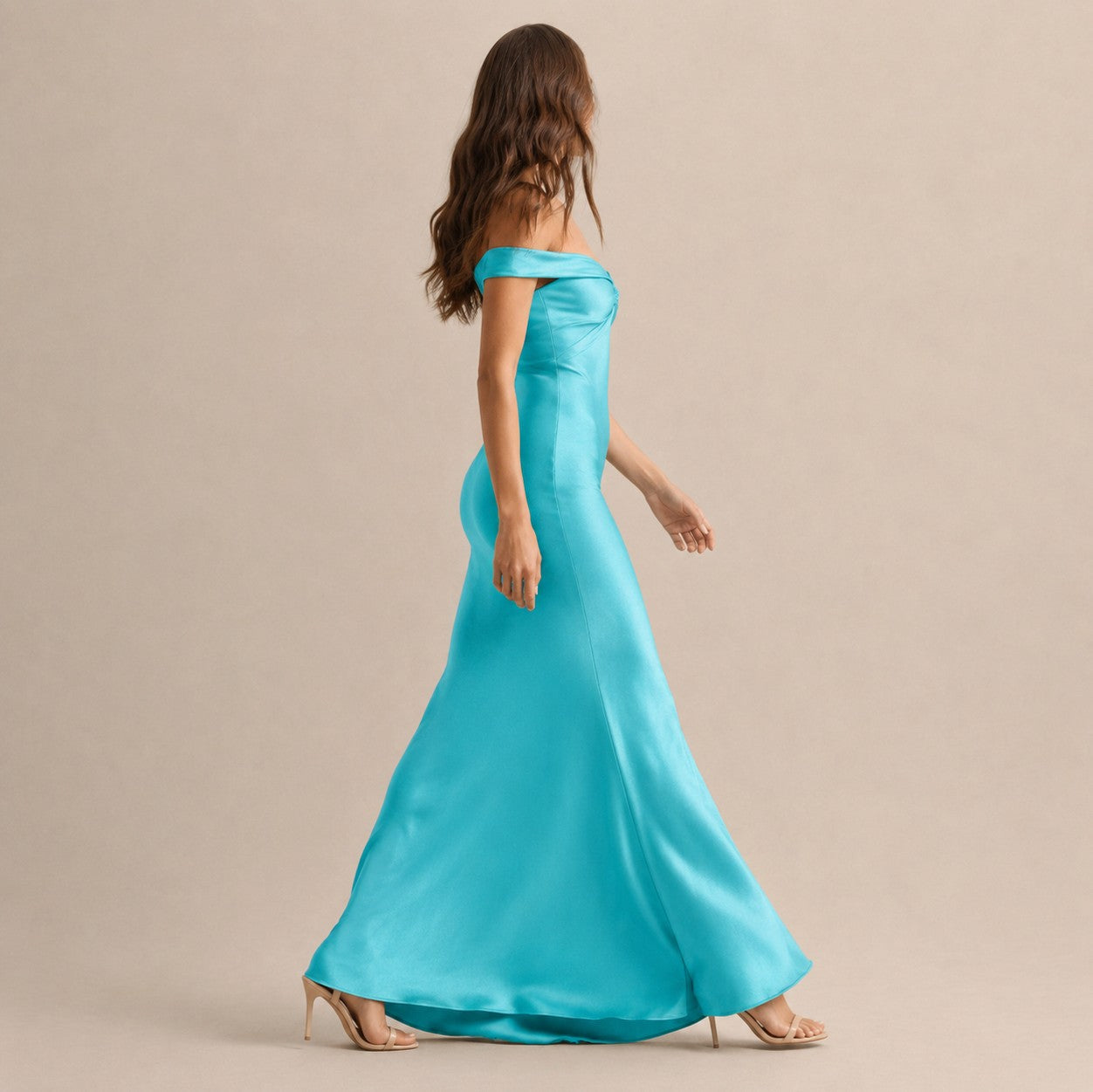 Satin Off Shoulder Formal Maxi Dress