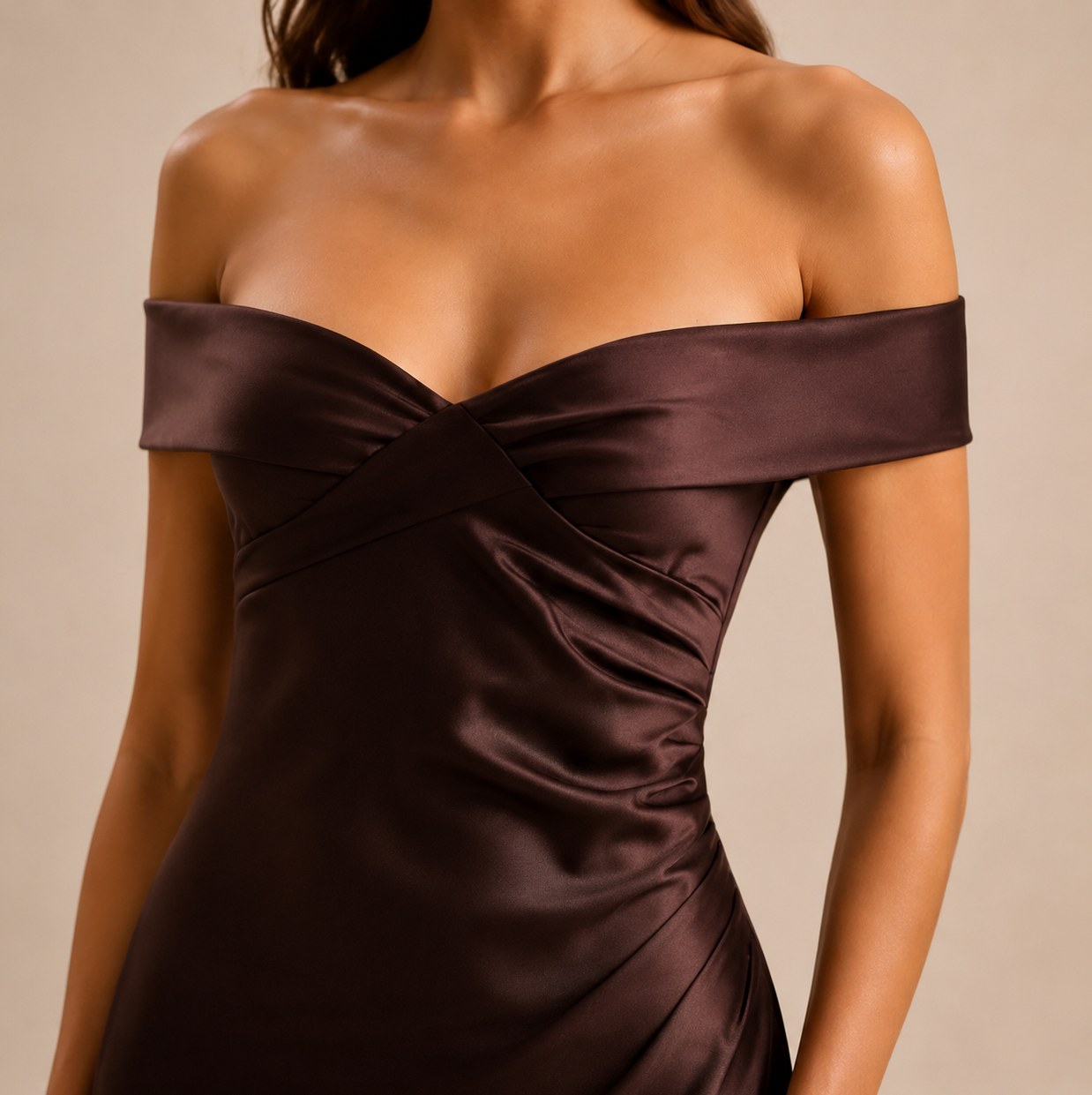 Satin Off Shoulder Formal Maxi Dress