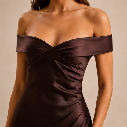 Satin Off Shoulder Formal Maxi Dress