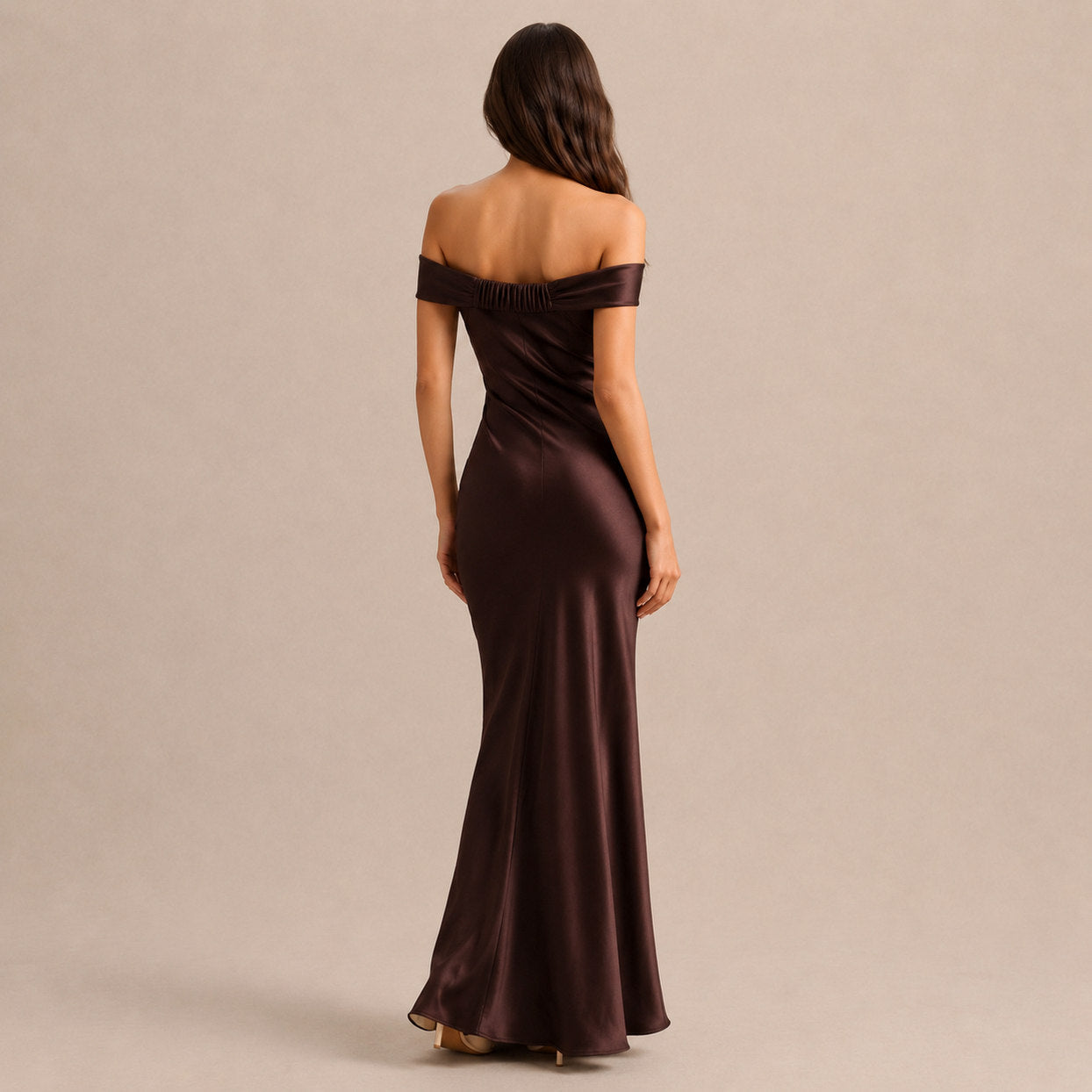 Satin Off Shoulder Formal Maxi Dress