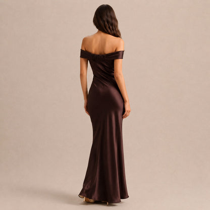 Satin Off Shoulder Formal Maxi Dress