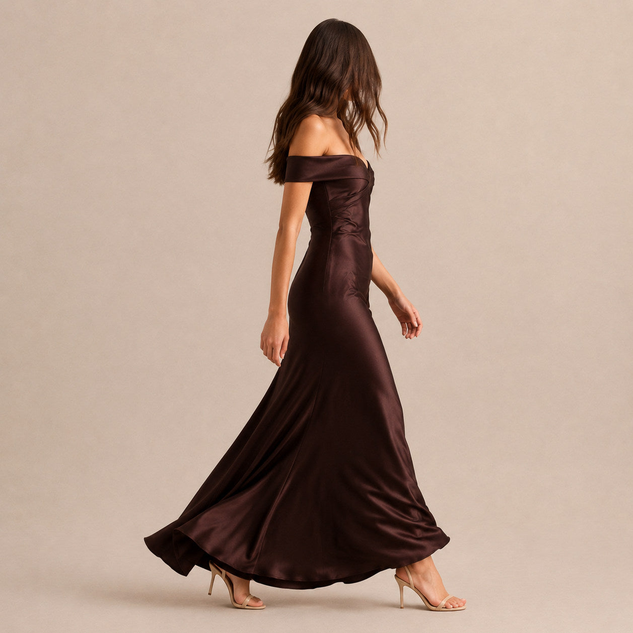 Satin Off Shoulder Formal Maxi Dress