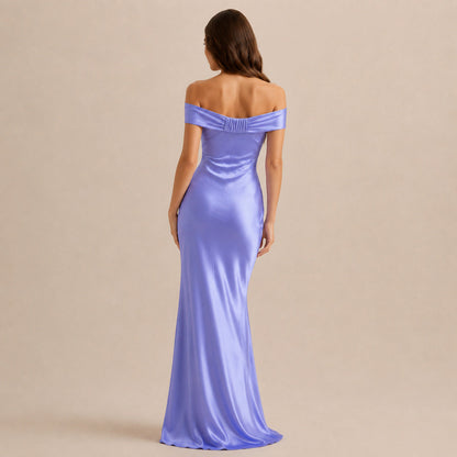 Satin Off Shoulder Formal Maxi Dress