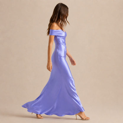 Satin Off Shoulder Formal Maxi Dress