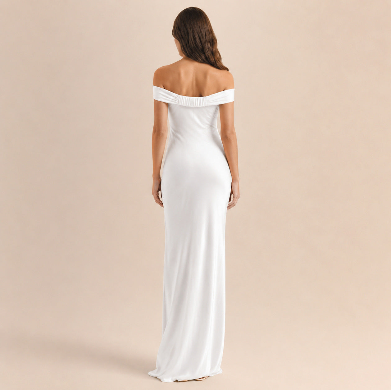 Satin Off Shoulder Formal Maxi Dress