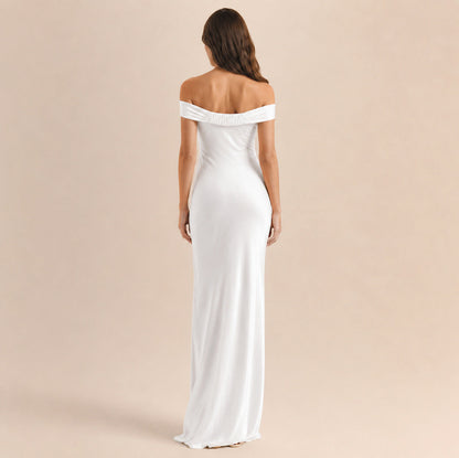Satin Off Shoulder Formal Maxi Dress