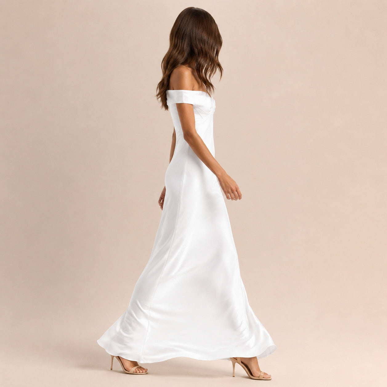 Satin Off Shoulder Formal Maxi Dress