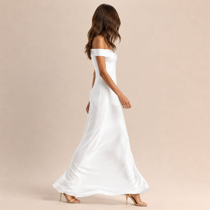 Satin Off Shoulder Formal Maxi Dress