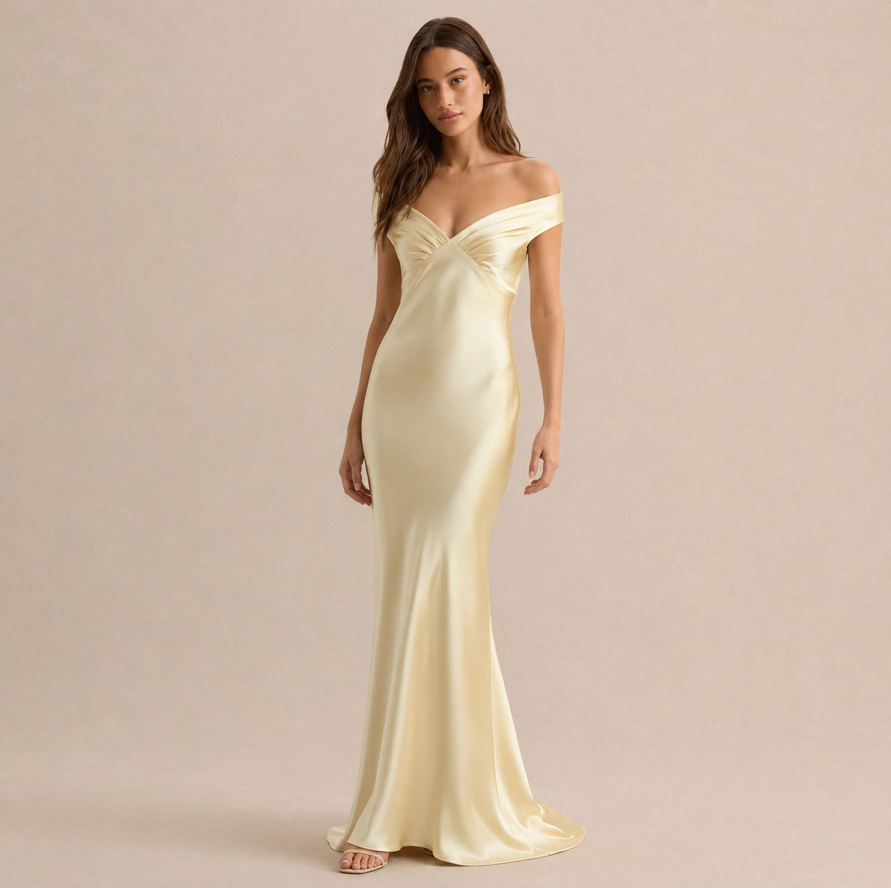 Satin Off Shoulder Formal Maxi Dress